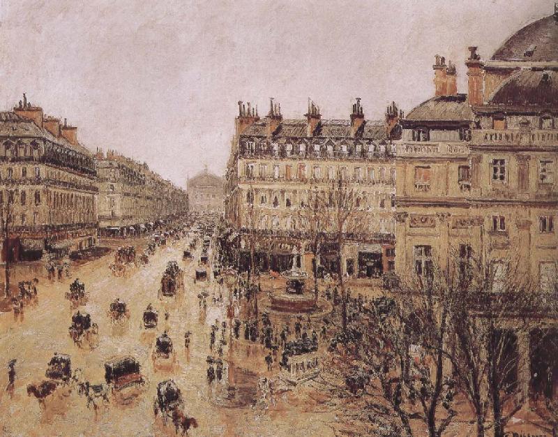 Camille Pissarro rain in the French Theater Square oil painting picture